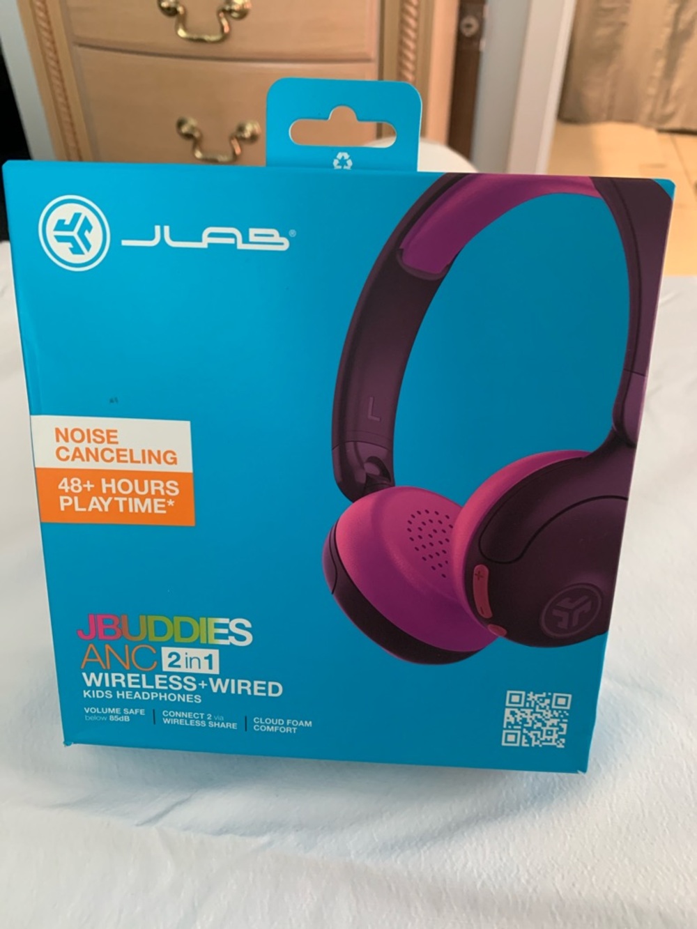 JLab JBuddies Kids Noise-Canceling Wireless + Wired Headphones in Purple/Pink